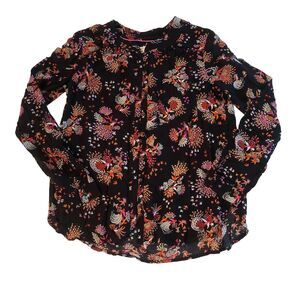Anthropologie 28 of 52 Conversations Black Button-Up Birds Orange Pink Size 4